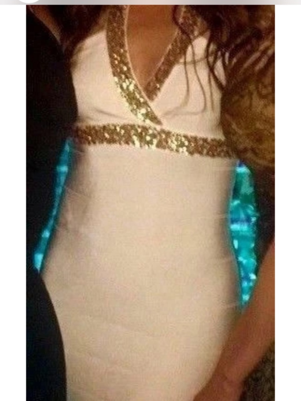 New bebe ivory white gold sequin halter zip bandage top dress - Picture 3 of 6
